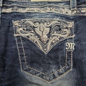 Miss Me, Rhinestone Back Pocket Bling Bootcut Jeans, Size 32, Inseam Approx. 29"